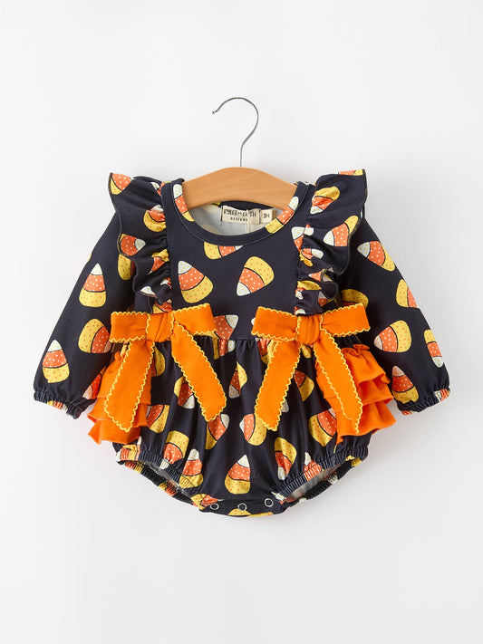 Halloween Candy Corn Baby Girl Bubble Romper Ruffle -
