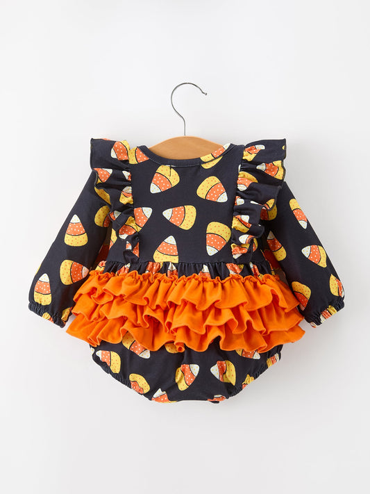 Halloween Candy Corn Baby Girl Bubble Romper Ruffle -