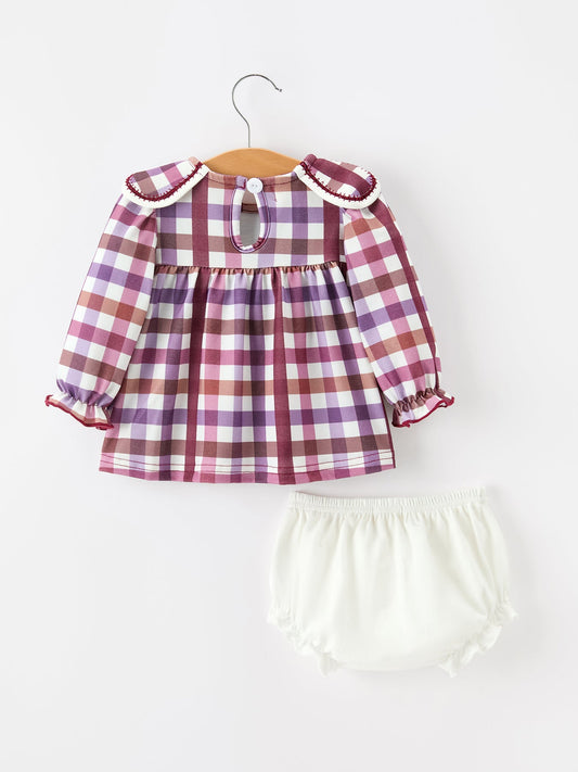 Fall Plaid Petals Collar Girls Bloomer Set -