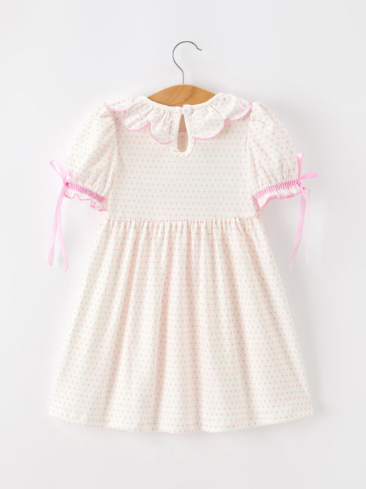 Christmas Smocked Girls Dress Embroidered Holiday Ruffle Collar -