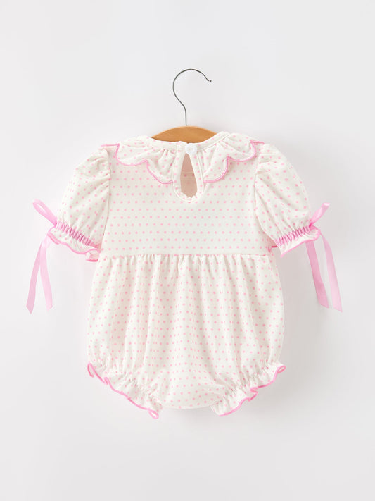 Christmas Smocked Baby Girl Bubble Romper Embroidered Ruffle Collar -