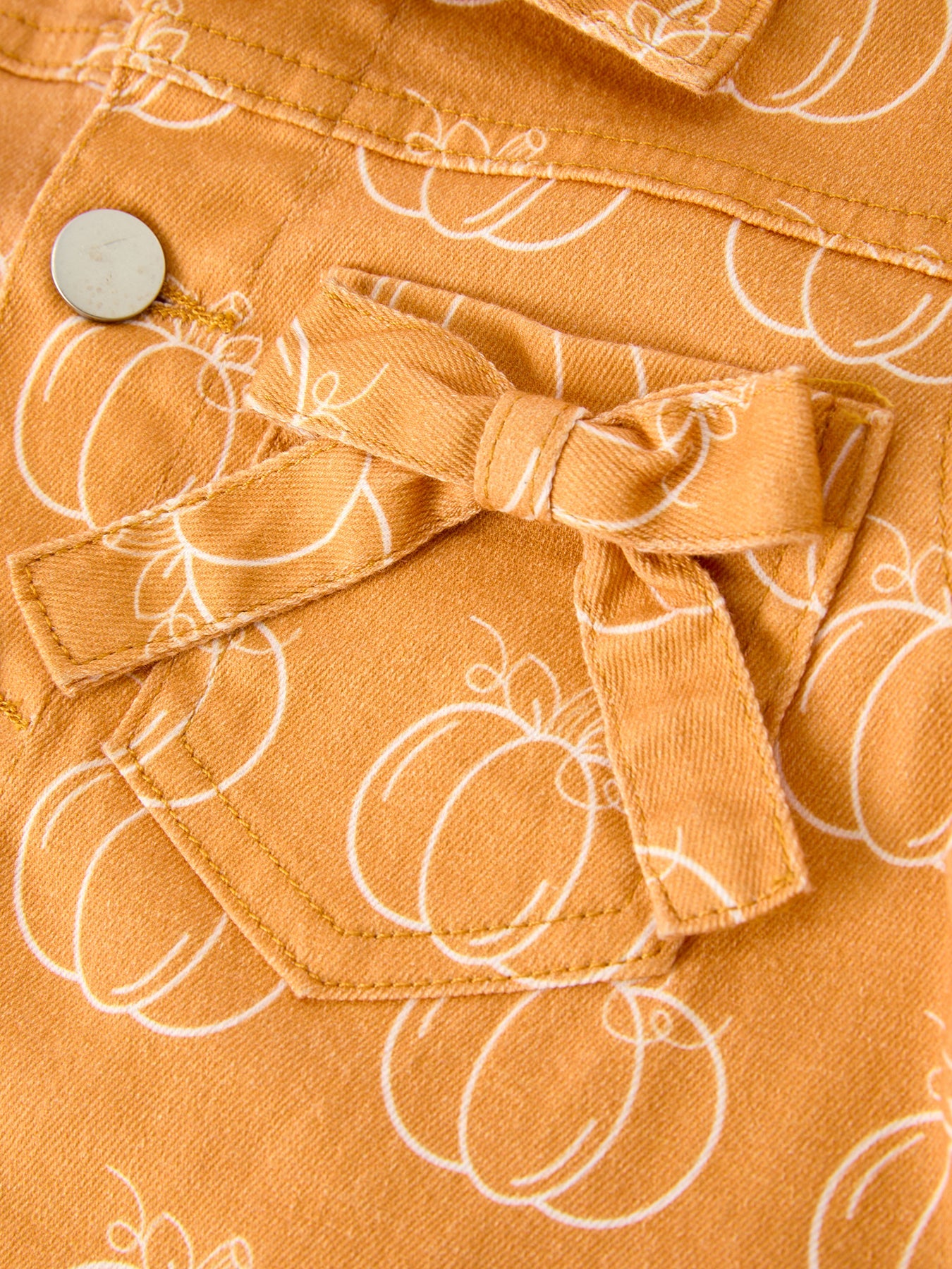 Fall Girls Pumpkin Print Bow Denim Jacket