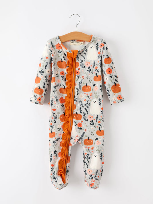 Baby Halloween Pumpkin Ghost Zip Romper -