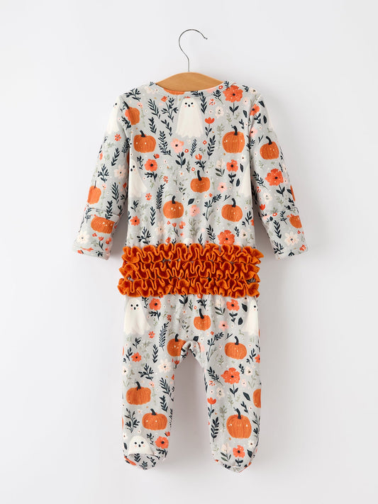 Baby Halloween Pumpkin Ghost Zip Romper -