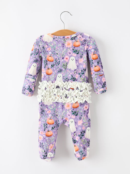 Halloween Ghost Pumpkin Girls Romper Ruffle Zipper -
