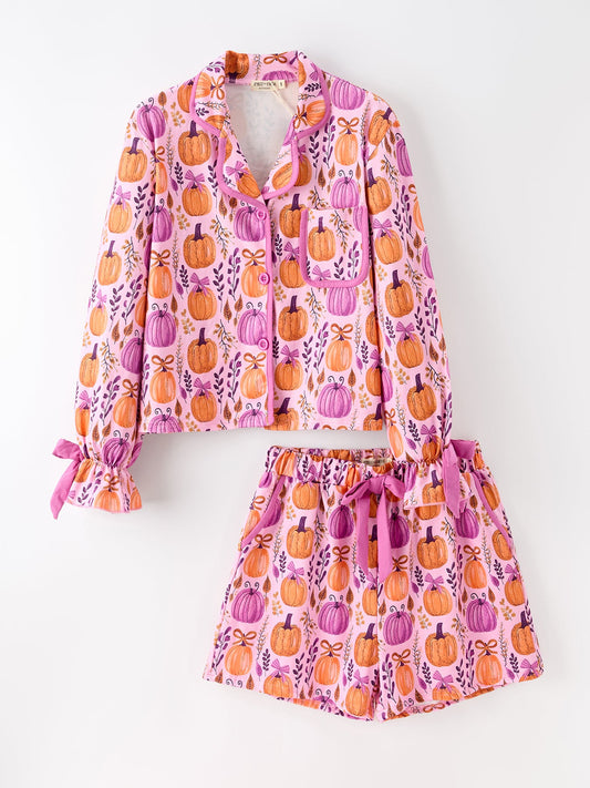 Mommy & me Halloween Pumpkin Pajama Set - Adult-2XL