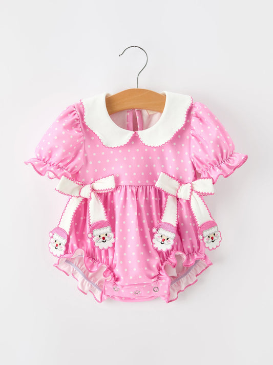 Christmas Baby Girls Santa Bow Peter Pan Collar Romper -