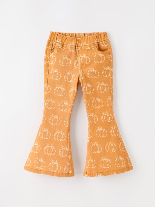 Fall Girls Pumpkin Bow Bell Bottom Pants -