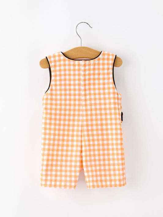 Boys Halloween Dog Pumpkin Jonjon Plaid Trim Outfit -
