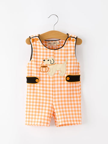 Boys Halloween Dog Pumpkin Jonjon Plaid Trim Outfit