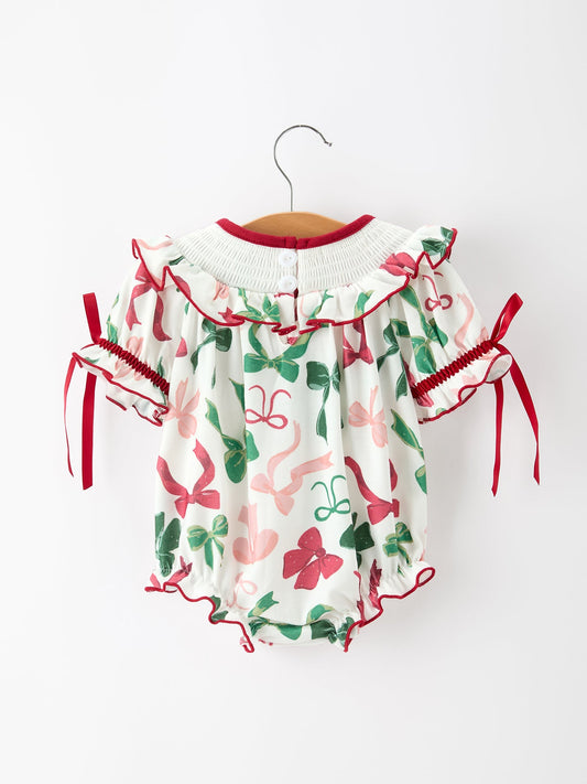 Christmas Baby Girls Holly Jolly Smocked Bubble Romper -