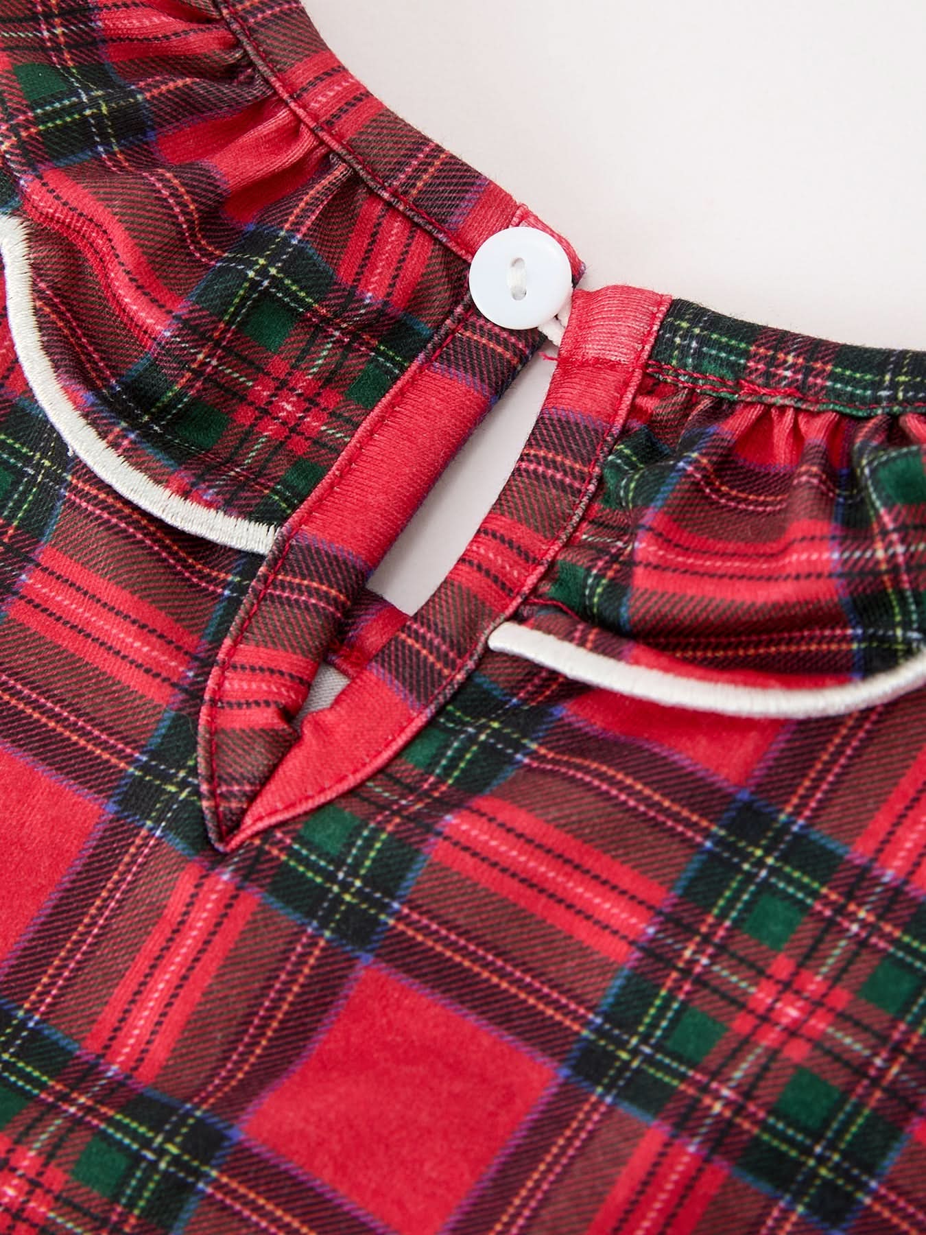 Christmas Girls Plaid Puppy Smocked Ruffle Collar Dress -