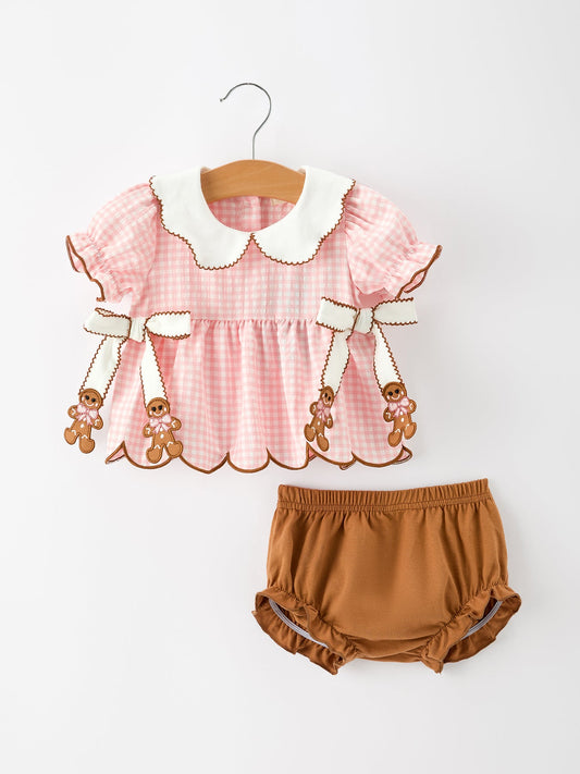 Christmas Girls Gingerbread Peter Pan Collar Bloomer Set -