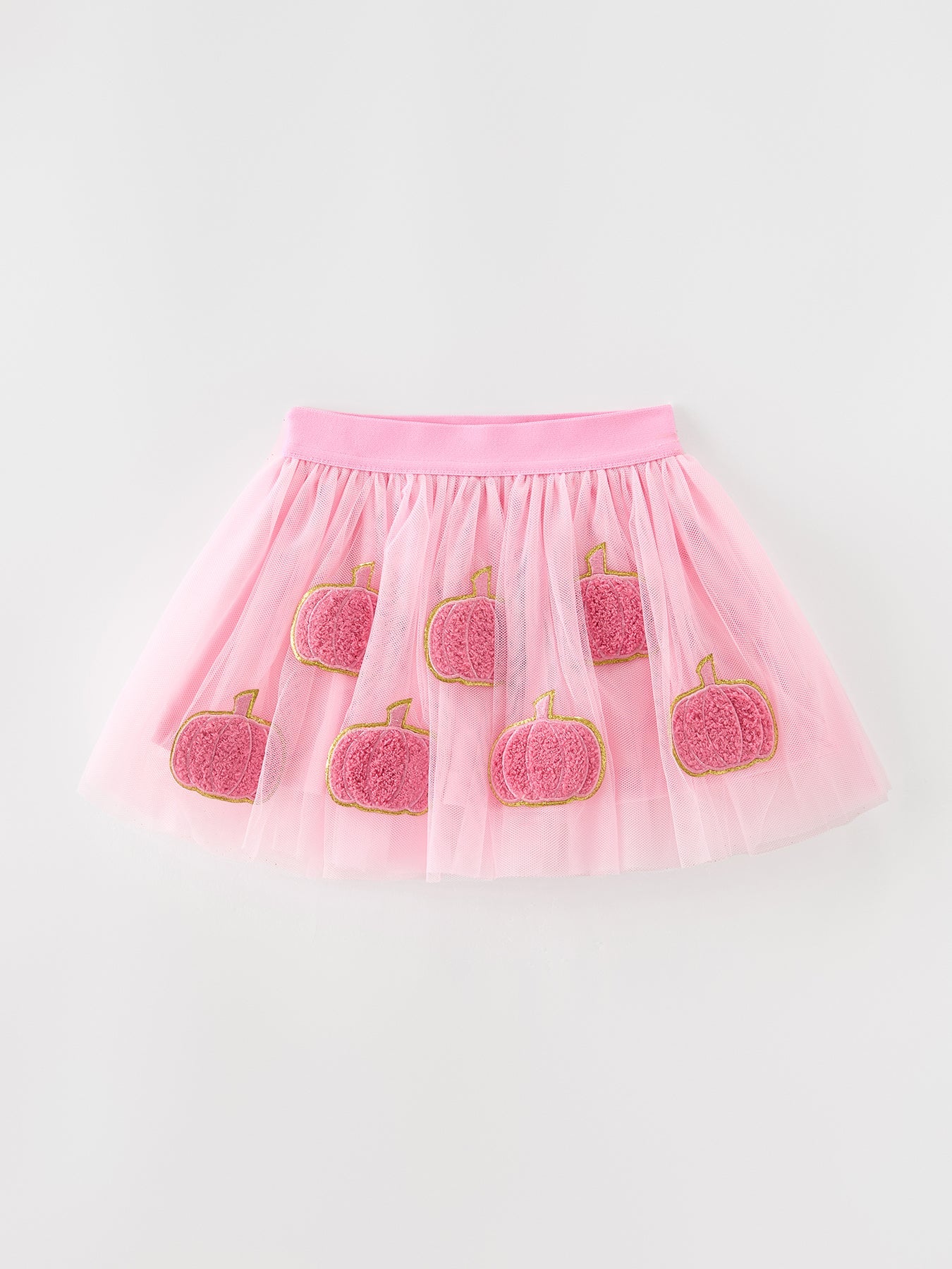 Fall Girls Pink Pumpkin Appliqué Tulle Skirt