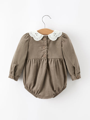 Fall Baby Girls Pumpkin Smocked Eyelet Collar Romper