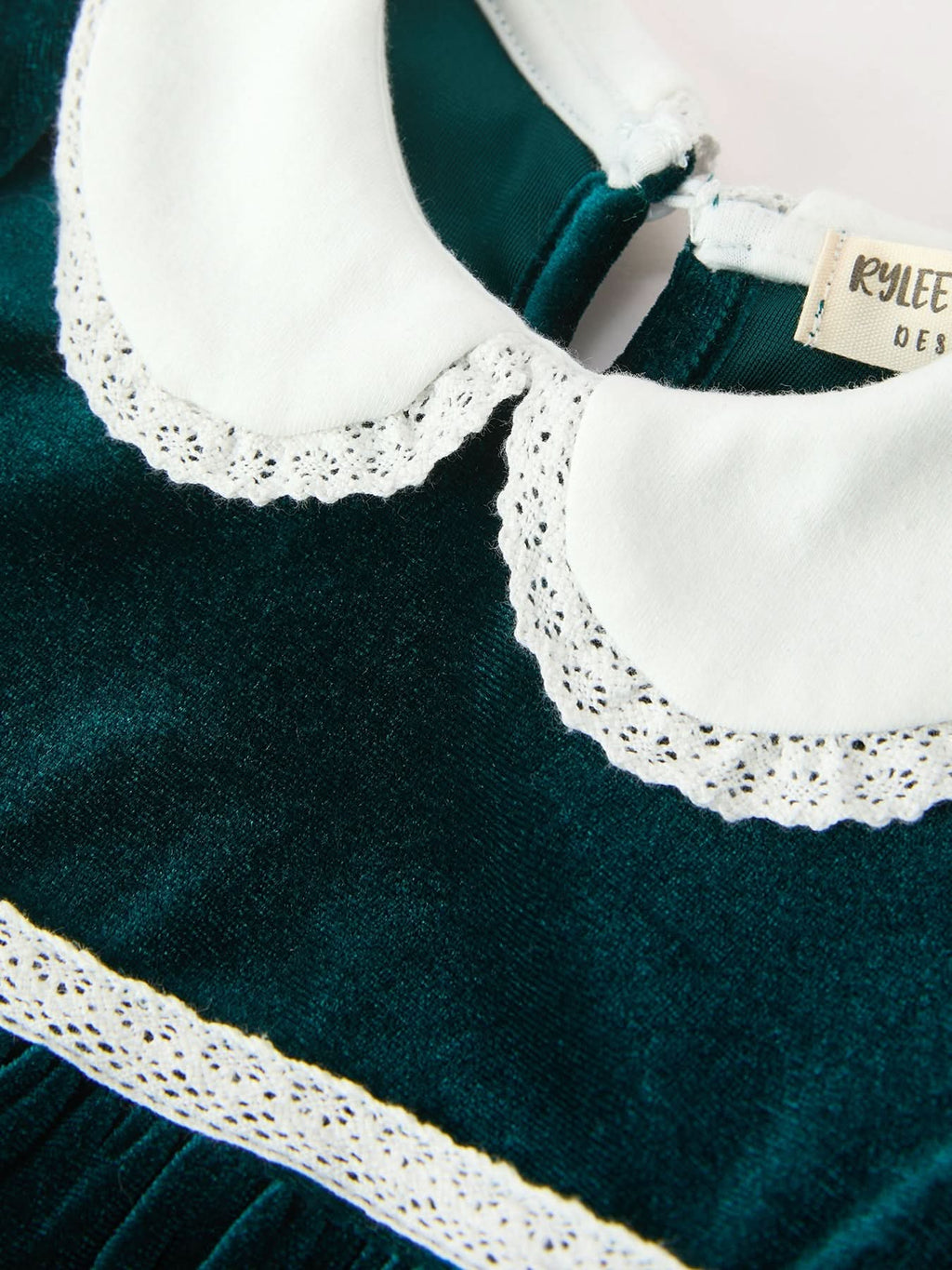 Baby Girls Emerald Green Velvet Peter Pan Collar Christmas Romper -