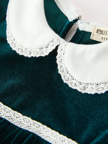 Baby Girls Emerald Green Velvet Peter Pan Collar Christmas Romper -