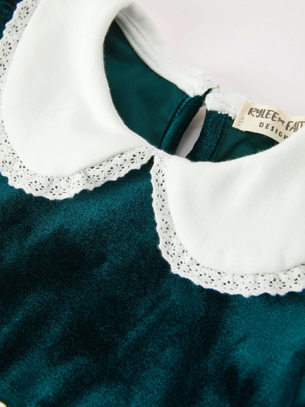 Girls Emerald Green Velvet Lace Collar Christmas Dress -