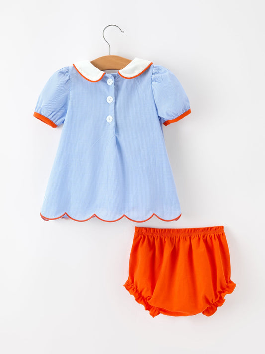 Fall Girls Pumpkin Appliqué Peter Pan Collar Bloomer Set -
