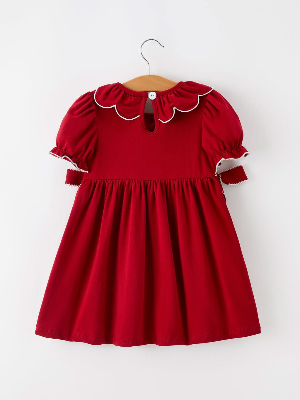 Girls Christmas Reindeer Smocked Red Bow Dress -