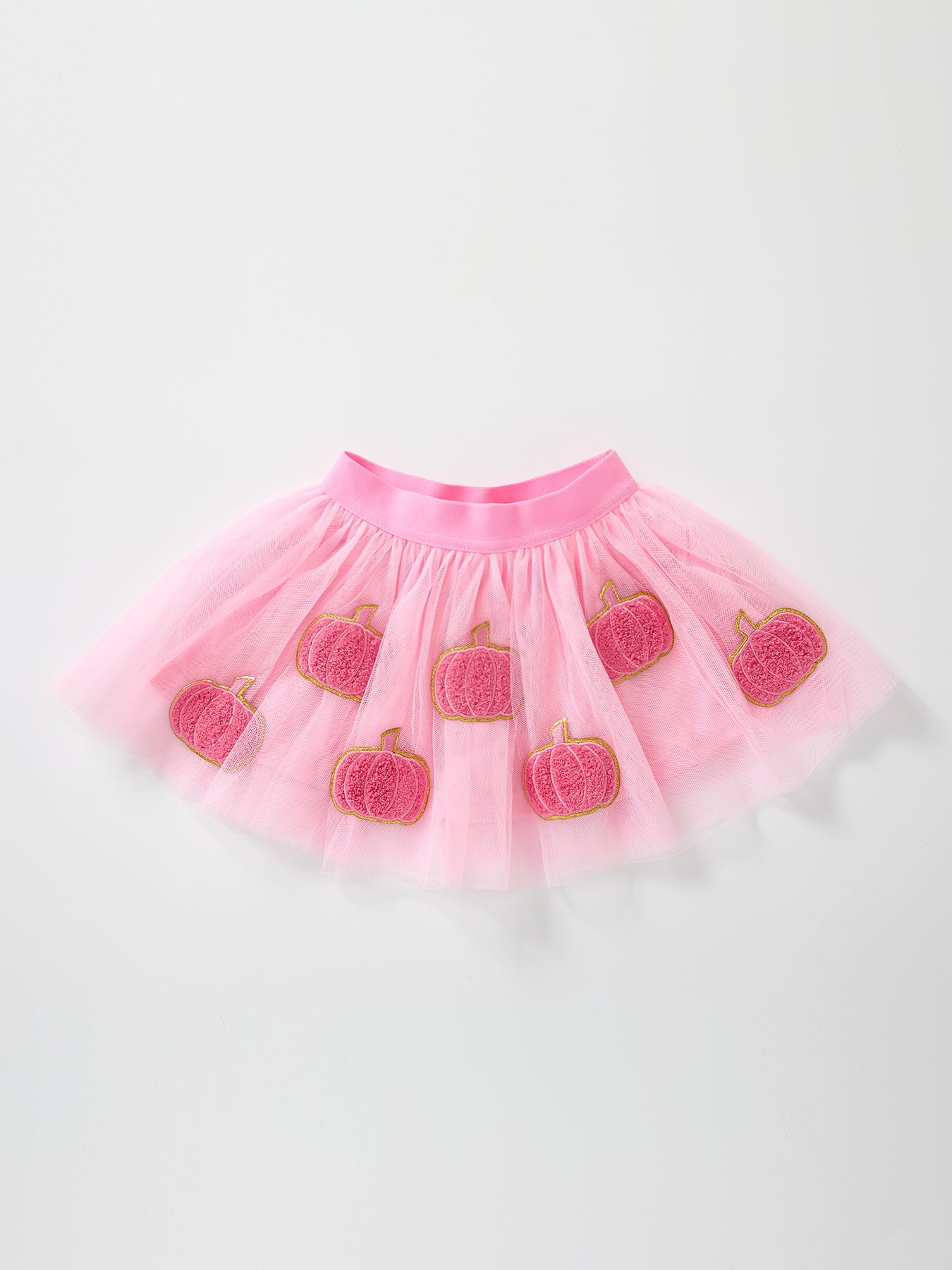 Fall Girls Pink Pumpkin Appliqué Tulle Skirt