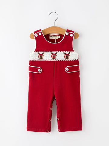 Baby Boys Christmas Reindeer Smocked Red Jonjon