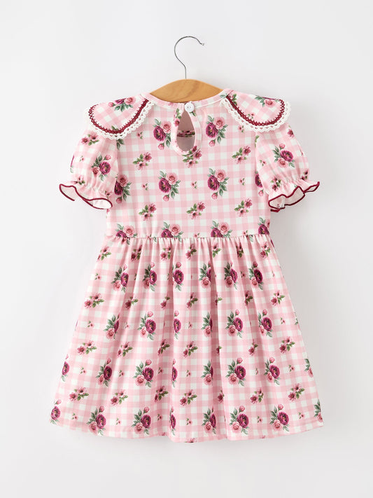 Fall Toddler Girls Vintage Smocked Floral Dress -