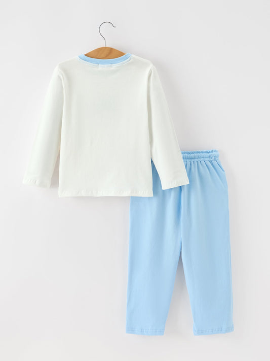 Christmas Nativity Embroidered Boys Long Sleeve Top And Pants Set -