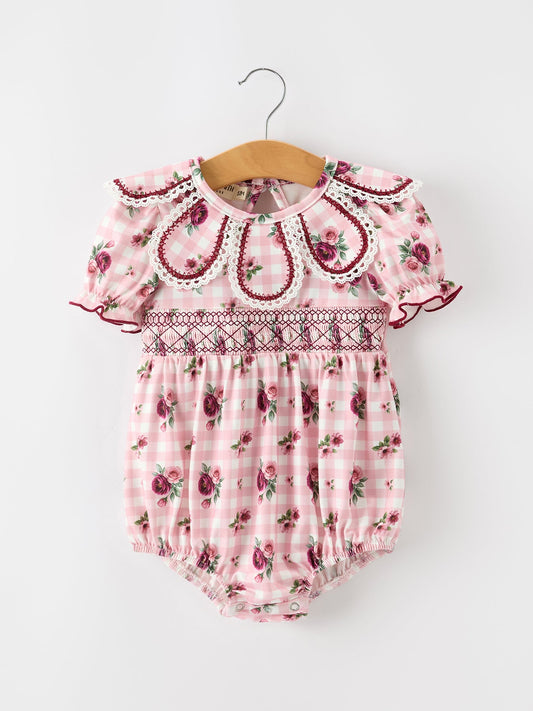 Fall Baby Girls Vintage Smocked Floral Romper -