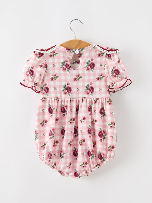 Fall Baby Girls Vintage Smocked Floral Romper -