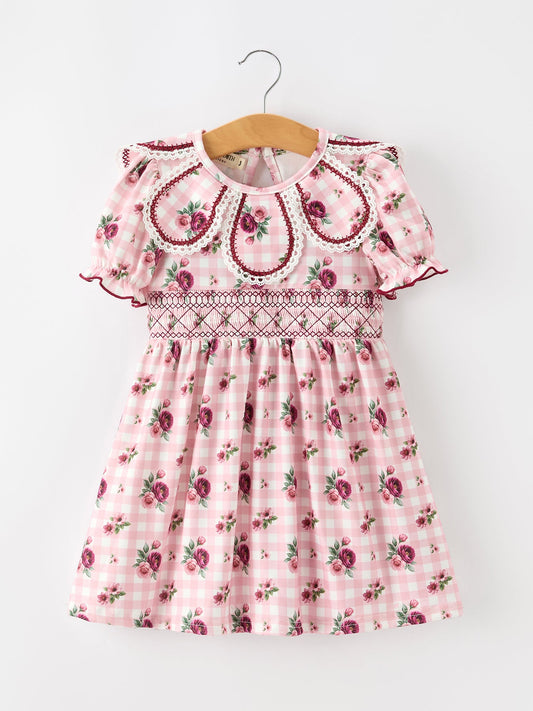 Fall Toddler Girls Vintage Smocked Floral Dress -