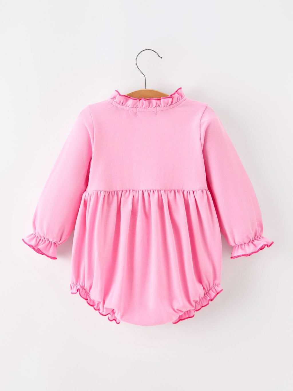 Baby Girls Christmas Santa Embroidered Ruffle Bubble Romper -