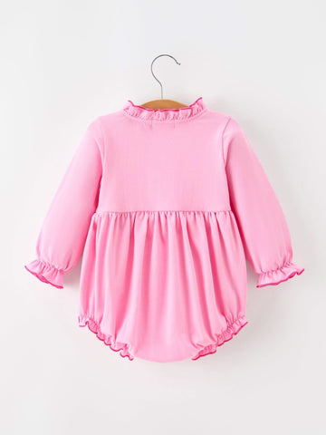 Baby Girls Christmas Santa Embroidered Ruffle Bubble Romper -
