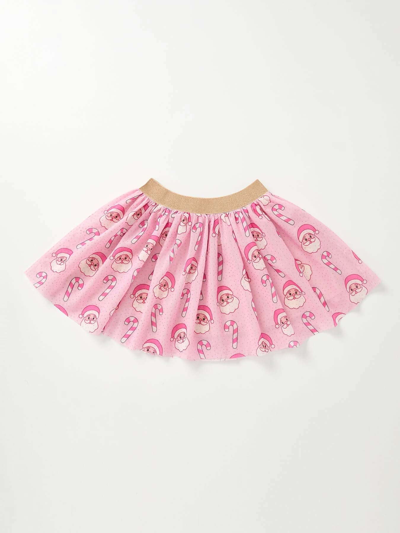 Girls Pink Christmas Santa Candy Cane Print Tutu Skirt -