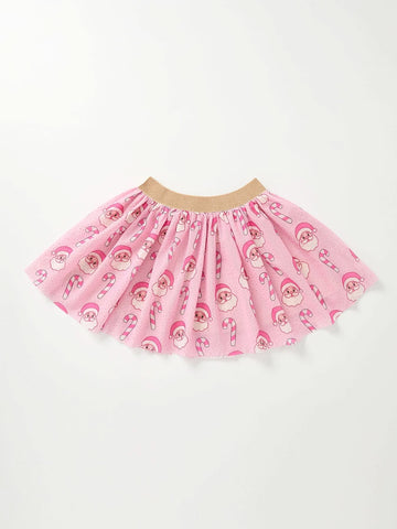 Girls Pink Christmas Santa Candy Cane Print Tutu Skirt -