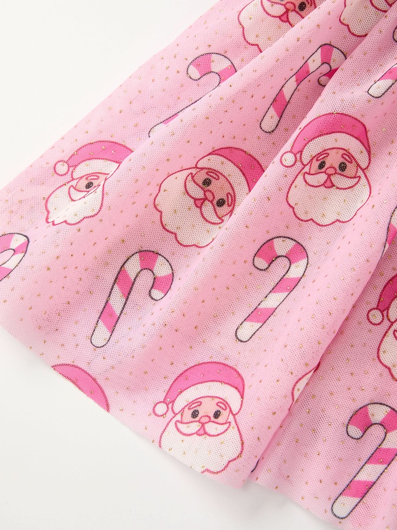 Girls Pink Christmas Santa Candy Cane Print Tutu Skirt -