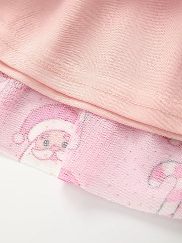 Girls Pink Christmas Santa Candy Cane Print Tutu Skirt -