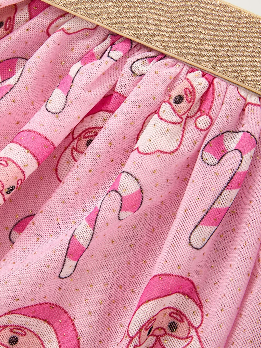Girls Pink Christmas Santa Candy Cane Print Tutu Skirt -