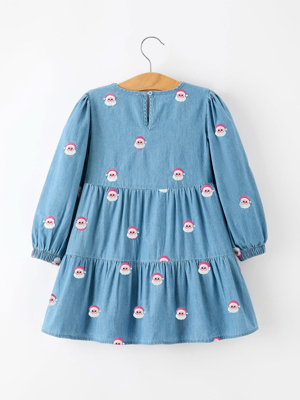 Christmas Santa Embroidered Girls Denim Dress -