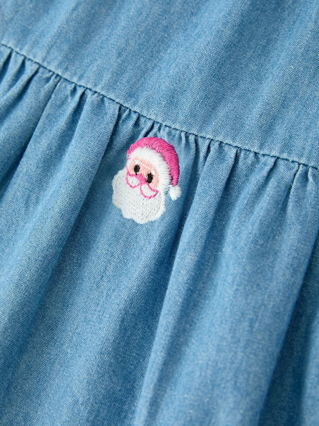 Christmas Santa Embroidered Girls Denim Dress -