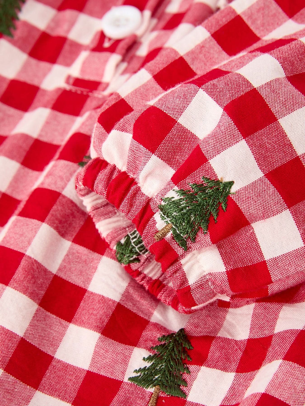 Christmas Tree Embroidered Red Plaid Baby Girls Ruffle Collar Romper -