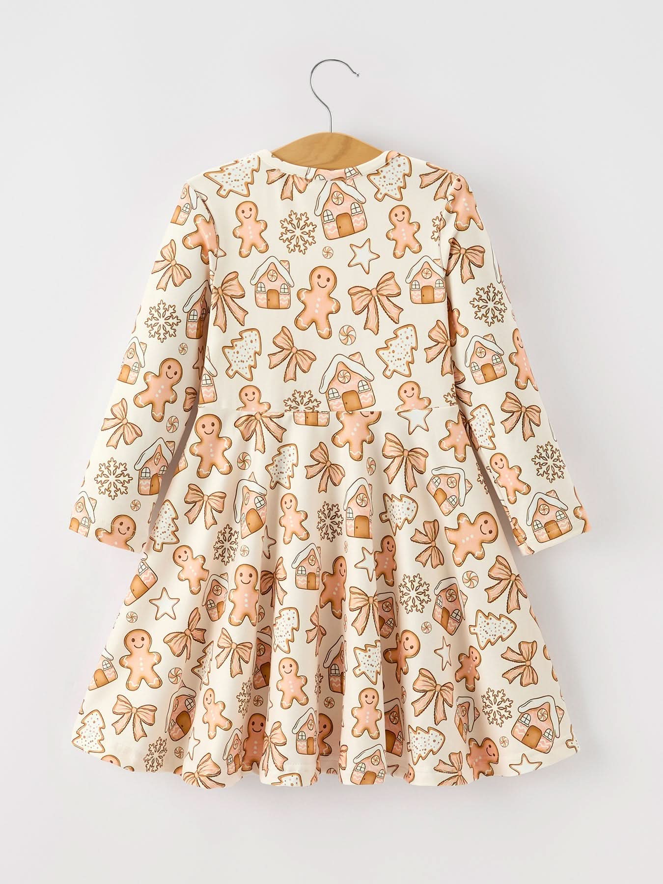 Christmas Gingerbread Cookie Girls Long Sleeve Twirl Dress -