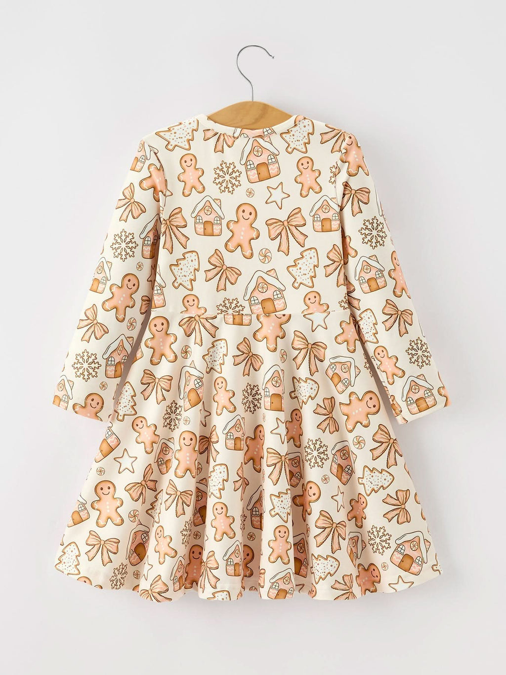 Christmas Gingerbread Cookie Girls Long Sleeve Twirl Dress -