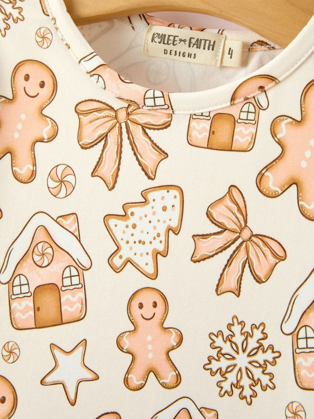 Christmas Gingerbread Cookie Girls Long Sleeve Twirl Dress -
