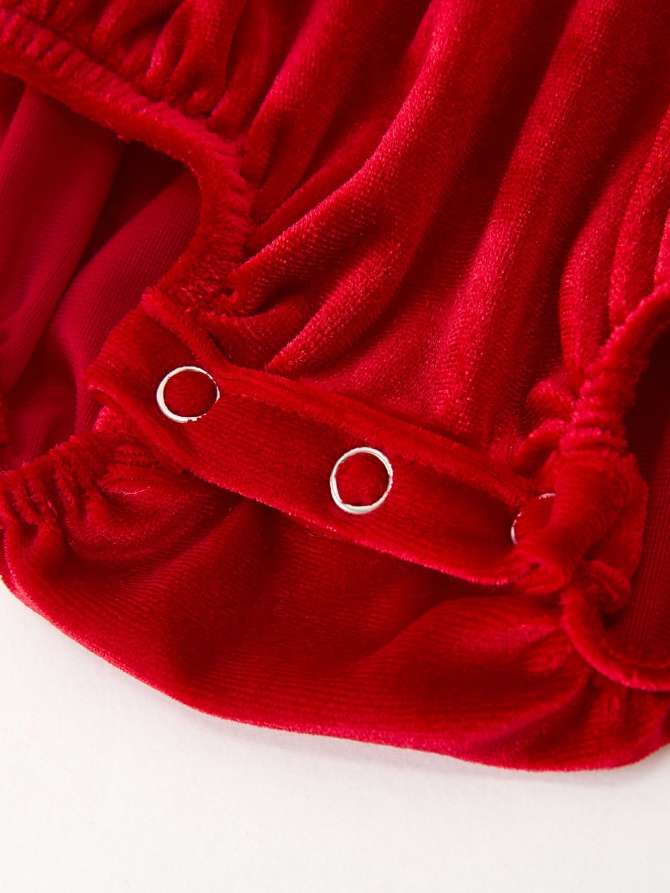 Christmas Velvet Baby Romper Smocked Embroidery Bow -