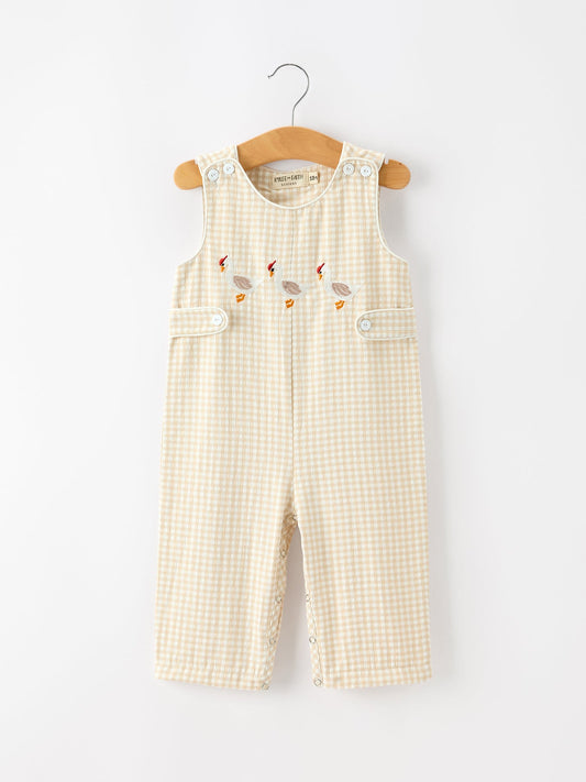 Goose Embroidered Beige Plaid Baby Boys Jonjon -