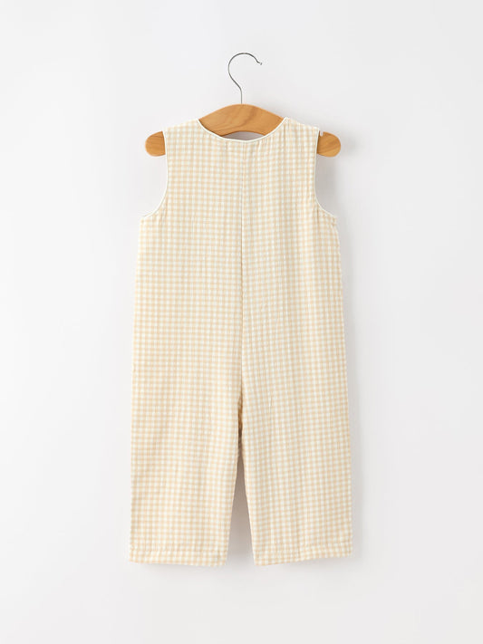 Goose Embroidered Beige Plaid Baby Boys Jonjon -
