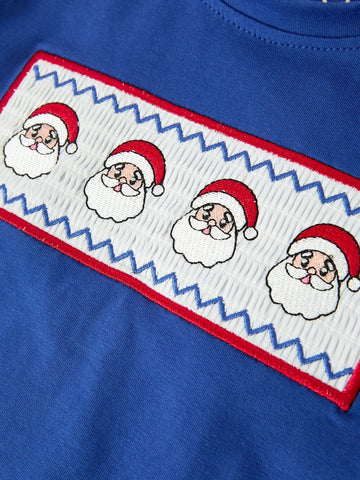 Christmas Santa Boys Blue Long Sleeve Shirt And Red Pants Set -