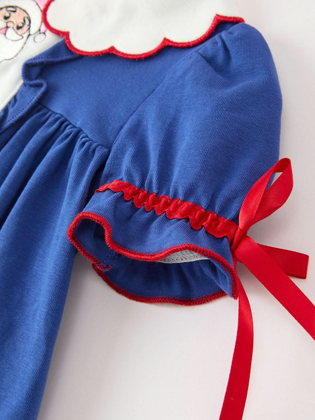 Christmas Santa Embroidery Girls Bloomer Set Peter Pan Collar -