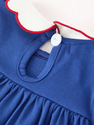 Christmas Santa Embroidery Girls Bloomer Set Peter Pan Collar -